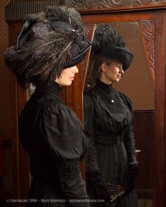 Melaine wearing Edwardian dress